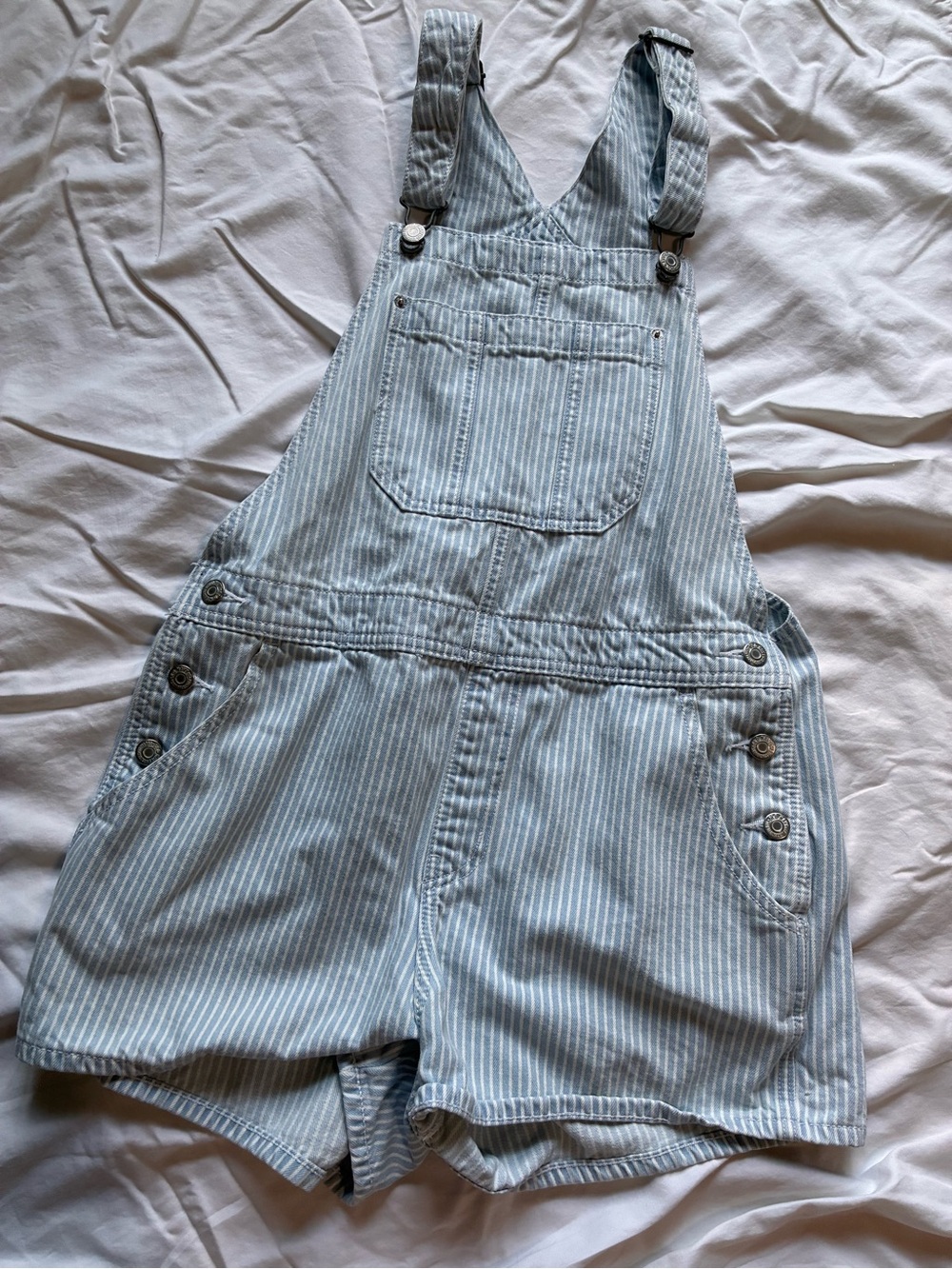 Old Navy Light Blue Striped Short Overalls